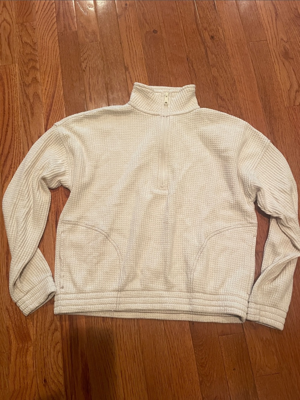 aerie Cream Half-Zip Waffle Knit Pullover